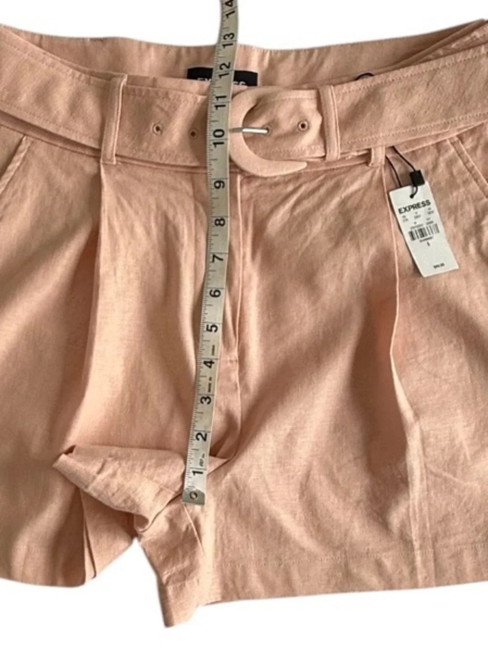 Express Blush Pink Linen Blend Shorts 6 NWT High Rise Resort Vacation Wear Chic - Picture 9 of 14
